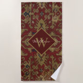 Rustic Monogrammed Oriental Persian Red Pattern Strandlaken (Voorkant)