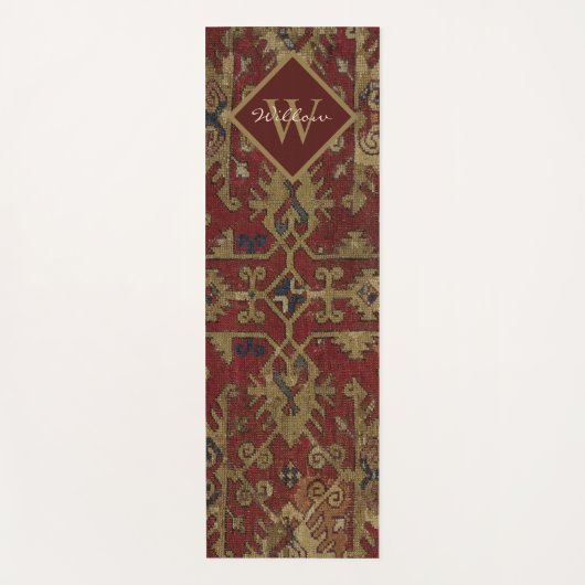 Rustic Monogrammed Oriental Persian Red Pattern Yogamat (Voorkant)