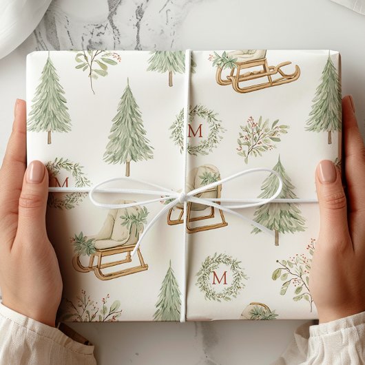 Rustic Monogran Woodland Cadeaupapier