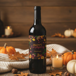 Rustic Moody Bloemrijke Herfst Friendsgiving Dinne Wijn Etiket