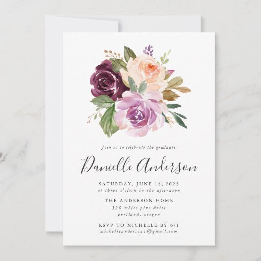 Rustic Moody Waterverf Floral Graduation Party Kaart (Voorkant)