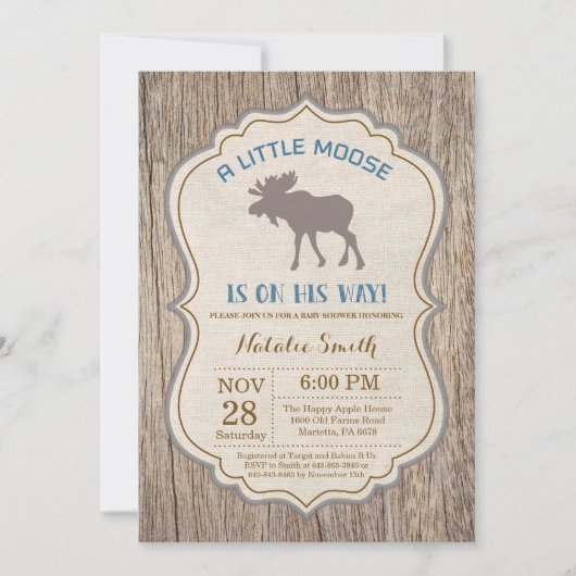 Rustic Moose Baby shower Invitation Boy Kaart (Voorkant)
