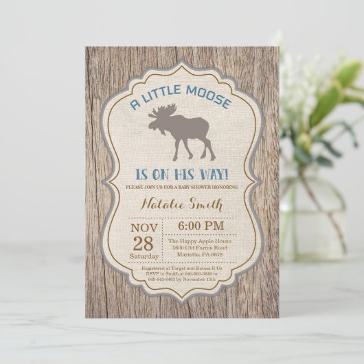 Rustic Moose Baby shower Invitation Boy Kaart (Staand voorkant)