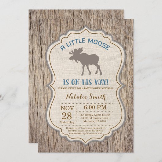 Rustic Moose Baby shower Invitation Boy Kaart (Voorkant / Achterkant)