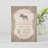 Rustic Moose Baby shower Invitation Girl Kaart (Staand voorkant)