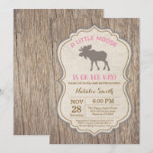 Rustic Moose Baby shower Invitation Girl Kaart (Voorkant / Achterkant)