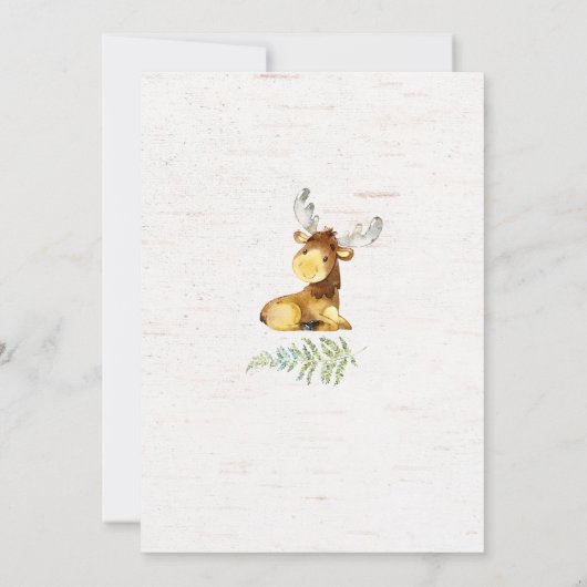 Rustic Moose Baby shower Invitation Greenery Kaart (Achterkant)