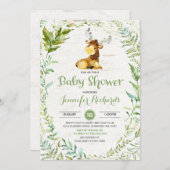 Rustic Moose Baby shower Invitation Greenery Kaart (Voorkant / Achterkant)