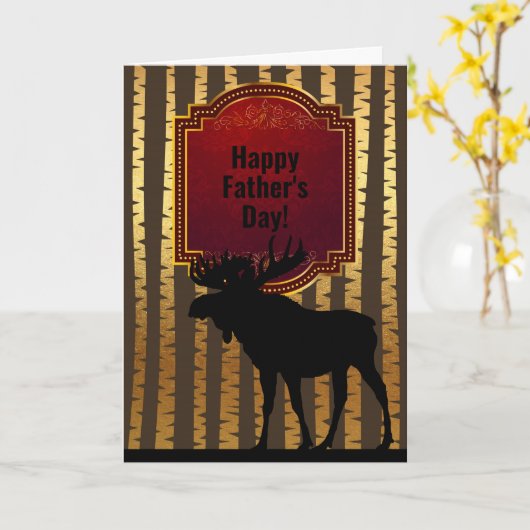 Rustic Moose en Golden Aspen Trees Vaderdag Kaart (Gele Bloem)