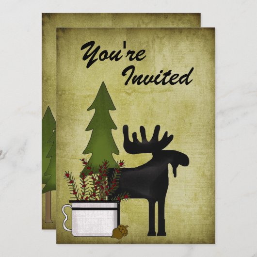 Rustic Moose Family Reunion Party Uitnodiging (Voorkant / Achterkant)