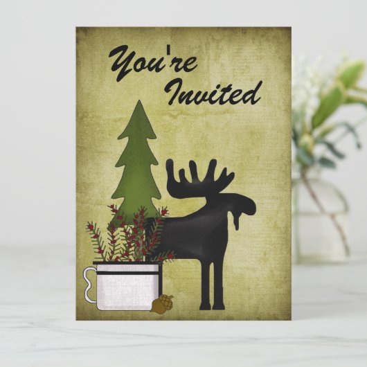 Rustic Moose Family Reunion Party Uitnodiging (Staand voorkant)