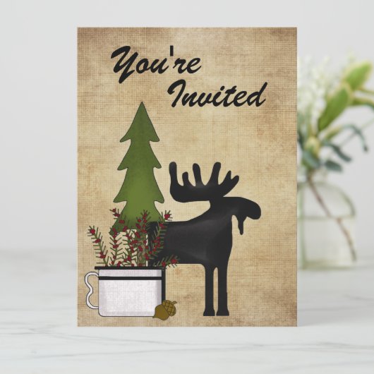 Rustic Moose Family Reunion Party Uitnodiging (Staand voorkant)
