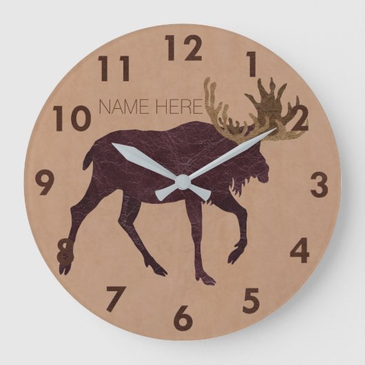 Rustic Moose Faux Leather-Kijk naam Grote Klok (Voorkant)