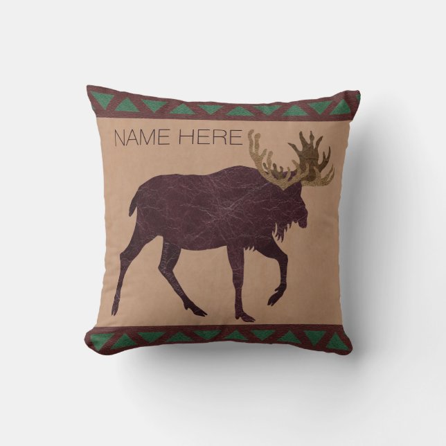 Rustic Moose Faux Leather-look Home Decor Kussen (Voorkant)