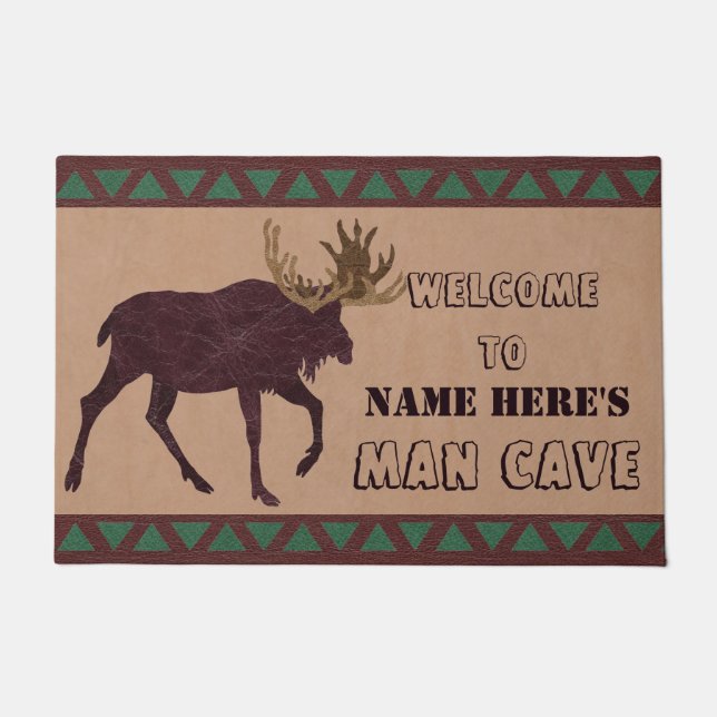 Rustic Moose Faux Leather-Look Man Cave Deurmat (Voorkant)