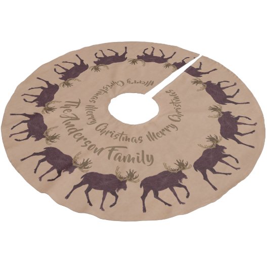 Rustic Moose Faux Leather Personalized Holiday Kerstboom Rok (Gekanteld)