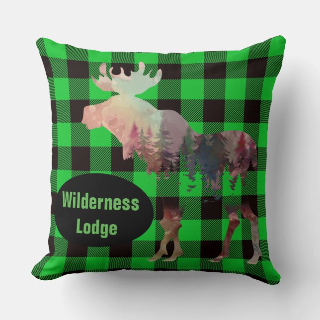 Rustic Moose Green Pset Add Name Sierkussen (Voorkant)
