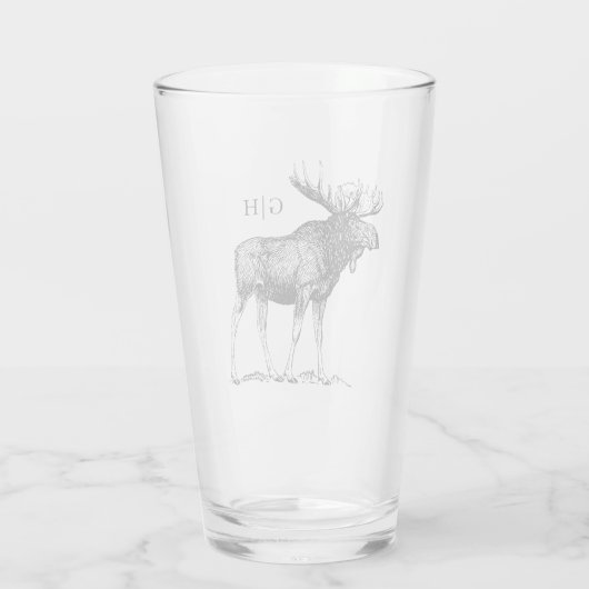 Rustic Moose Illustratie | Monogram Glas (Achterkant)