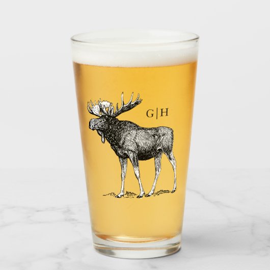 Rustic Moose Illustratie | Monogram Glas (Voorkant gevuld)