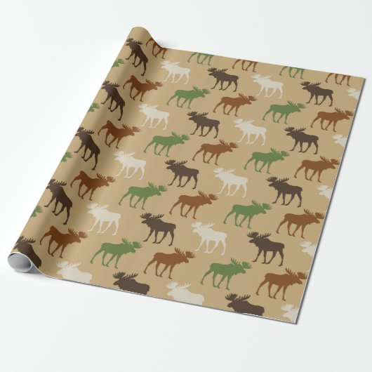 Rustic Moose Pattern Cadeaupapier (Uitgerold)