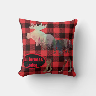 Rustic Moose Red Buffalo Plaid Naam Cabin toevoege Kussen