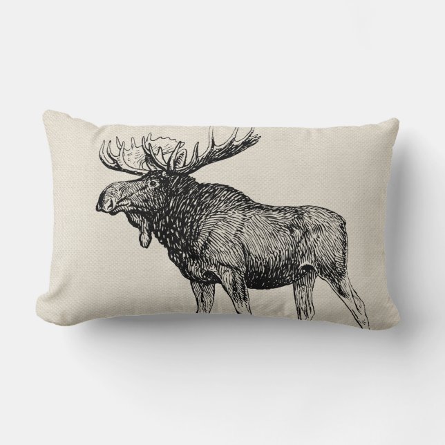 Rustic Moose Sketch en Laurels - Gepersonaliseerd Kussen (Voorkant)