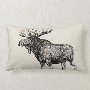 Rustic Moose Sketch en Laurels - Gepersonaliseerd Kussen