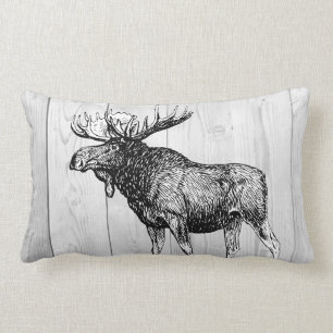 Rustic Moose Sketch en Laurels White Wood Planks Kussen