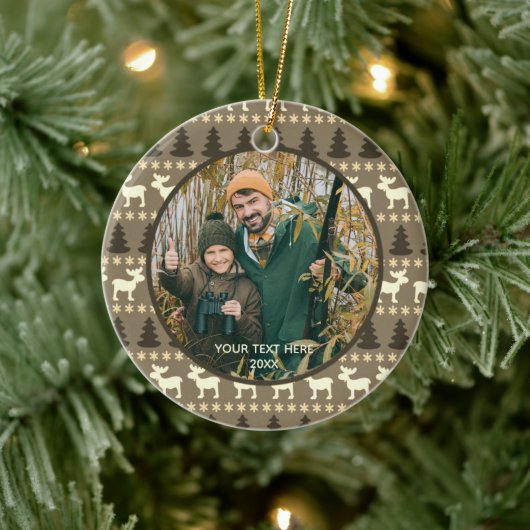 Rustic Moose Trees Wilderness Twee foto's Bruin Keramisch Ornament (Boom)