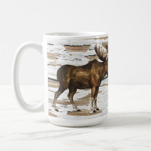 Rustic Moose Weathered Wood Koffiemok (Links)