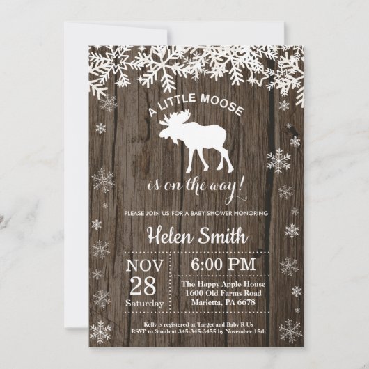 Rustic Moose Winter Snowflake Baby shower Kaart (Voorkant)