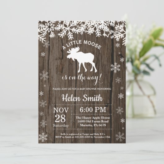 Rustic Moose Winter Snowflake Baby shower Kaart (Staand voorkant)