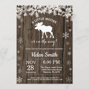 Rustic Moose Winter Snowflake Baby shower Kaart