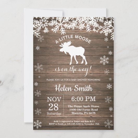 Rustic Moose Winter Snowflake Baby shower Kaart (Voorkant)