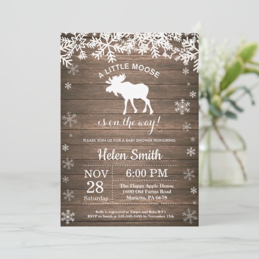 Rustic Moose Winter Snowflake Baby shower Kaart (Staand voorkant)