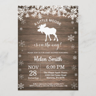 Rustic Moose Winter Snowflake Baby shower Kaart