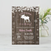 Rustic Moose Winter Snowflake Girl Baby shower Kaart (Staand voorkant)