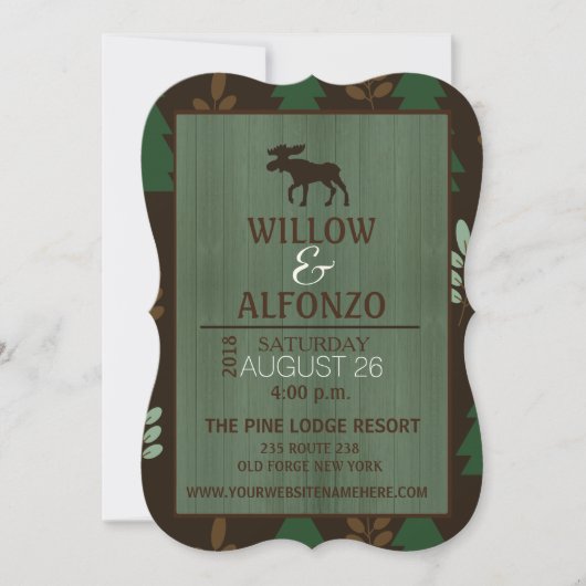 Rustic Moose Wood grain Wedding Invitation Kaart (Voorkant)