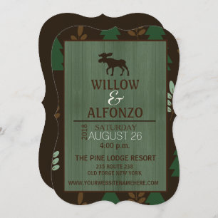 Rustic Moose Wood grain Wedding Invitation Kaart