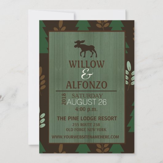 Rustic Moose Wood grain Wedding Invitation Kaart (Voorkant)
