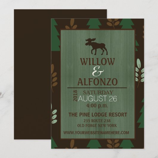 Rustic Moose Wood grain Wedding Invitation Kaart (Voorkant / Achterkant)