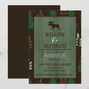 Rustic Moose Wood grain Wedding Invitation Kaart