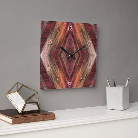 Rustic Mosaic American Native Indian Cabin Pattern Vierkante Klok (Kantoor)