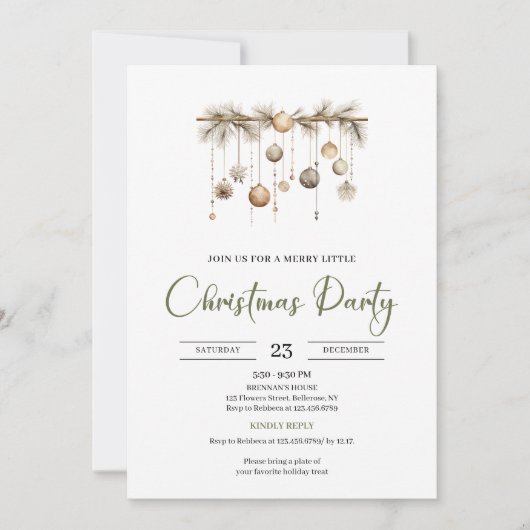 Rustic Moss Green Beige Nordic Christmas Party Kaart (Voorkant)