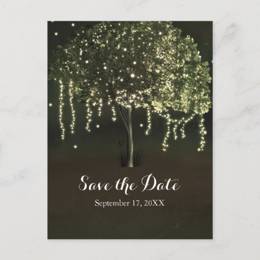 Rustic Mossy Lighted Tree Wedding Save the Date Aankondigingskaart (Voorkant)