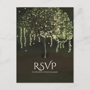 Rustic Mossy Lighting Tree Wedding RSVP Briefkaart