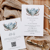 Rustic Mountain Antlers Wedding QR-code Kaart