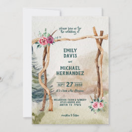 Rustic Mountain Arbor Evergreen Wedding Kaart