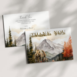 Rustic Mountain Beer Woodland Baby shower Bedankkaart