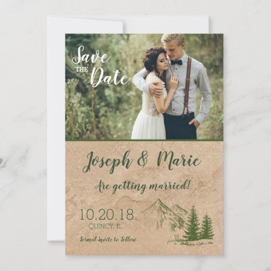 Rustic Mountain bruiloft Save the Date uitnodiging (Voorkant)
